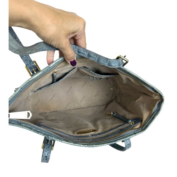 Brahmin Gray- Blue Croc-Embossed Tote - Picture 13 of 16